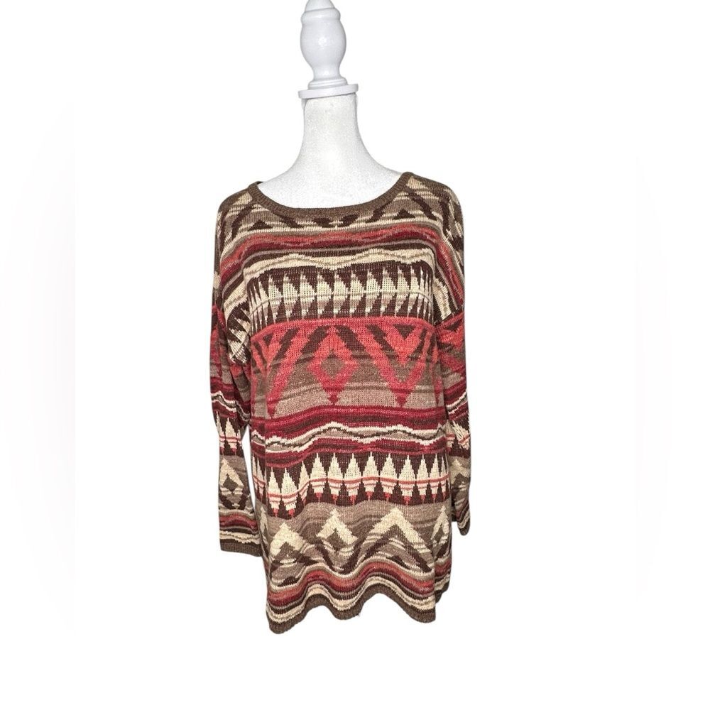 Ralph Lauren Denim & Supply vintage Red & Brown Patterned Aztec Knit Sweater